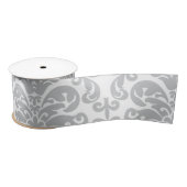 Grijs en wit Elegant Damask Patroon Satijnen Lint (Spoel)