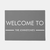 Grijs en wit familienaam gepersonaliseerd welkom deurmat (Voorkant)
