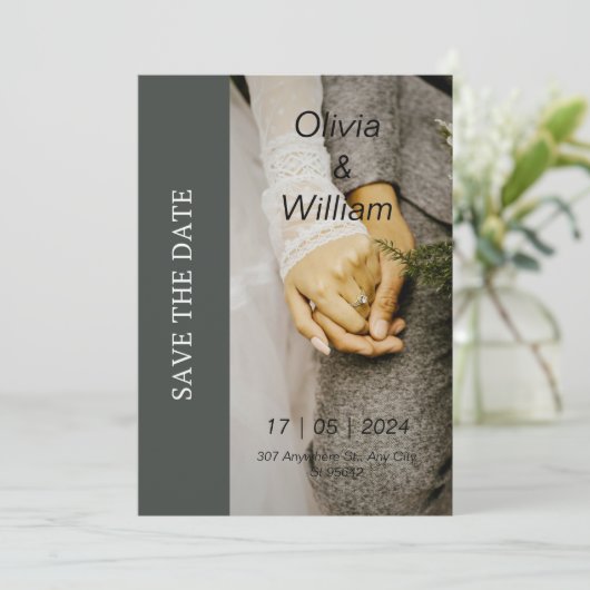 Grijs en wit Foto Eenvoudig Save the Date Wedding Kaart (Staand voorkant)