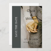 Grijs en wit Foto Eenvoudig Save the Date Wedding Kaart (Voorkant / Achterkant)