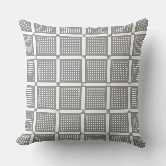Grijs en wit geometrisch geruit patroon kussen (Voorkant)