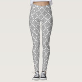 Grijs en wit geometrisch geruit patroon leggings (Voorkant)