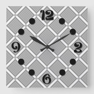 Grijs en wit geometrisch geruit patroon vierkante klok