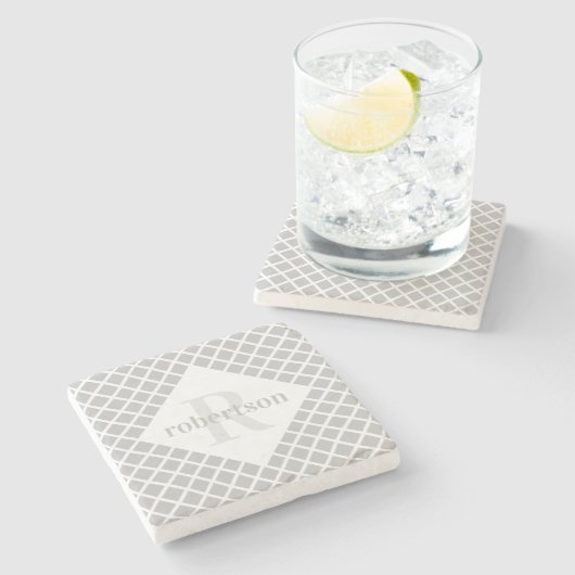 Grijs en wit geometrisch modern monogram stenen onderzetter (Zijkant)