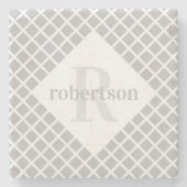 Grijs en wit geometrisch modern monogram stenen onderzetter (Voorkant)
