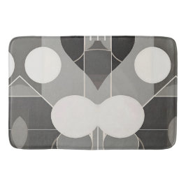 Grijs en wit geometrisch ontwerp met cirkellijnen badmat