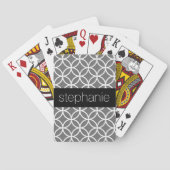 Grijs en Wit Geometrisch Patroon Aangepaste naam Pokerkaarten (Achterkant)