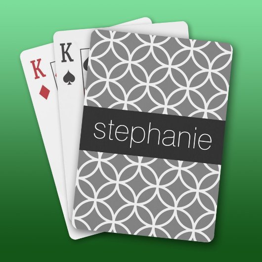 Grijs en Wit Geometrisch Patroon Aangepaste naam Pokerkaarten