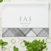 Grijs en wit Geplaagd gepersonaliseerde naam Monog Theedoek (Gevouwen)