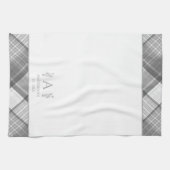 Grijs en wit Geplaagd gepersonaliseerde naam Monog Theedoek (Horizontaal)