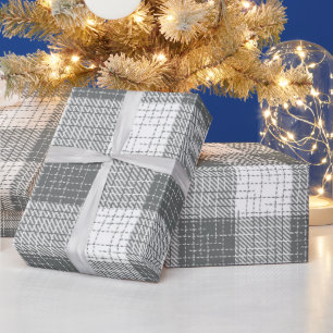 Grijs en wit geruit kruisraster Plaid  Cadeaupapier