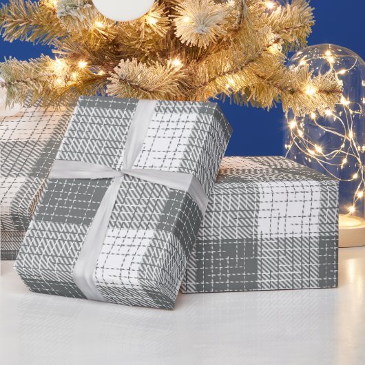 Grijs en wit geruit kruisraster Plaid Cadeaupapier (Feestdagen)