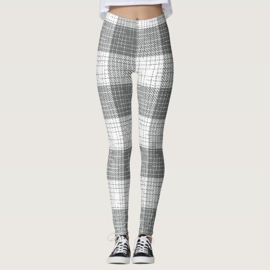 Grijs en wit geruit kruisraster Plaid  Leggings (Voorkant)