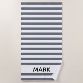 Grijs en wit gestreept, gepersonaliseerd strandlaken