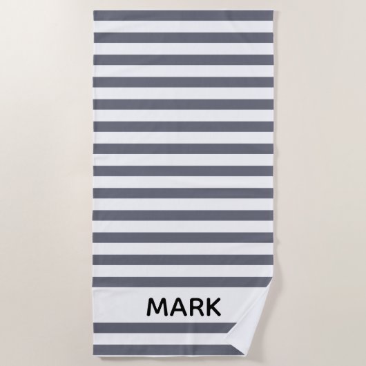 Grijs en wit gestreept, gepersonaliseerd strandlaken (Voorkant)