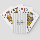 Grijs en wit gestreepte monogram naam pokerkaarten (Achterkant)