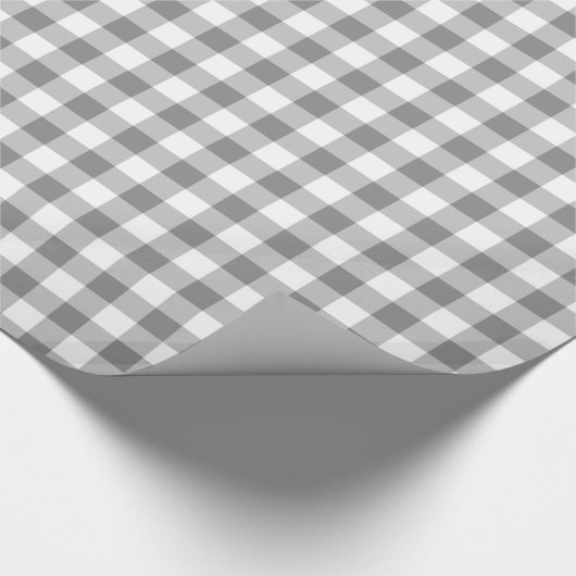 Grijs en wit Gingham Check Patroon Cadeaupapier (Hoek)