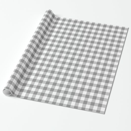 Grijs en wit Gingham Check Patroon Cadeaupapier (Uitgerold)