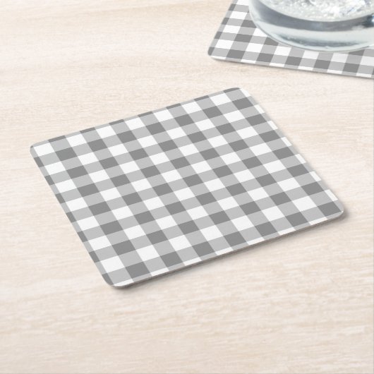 Grijs en wit Gingham Check Patroon Kartonnen Onderzetters (Schuin)
