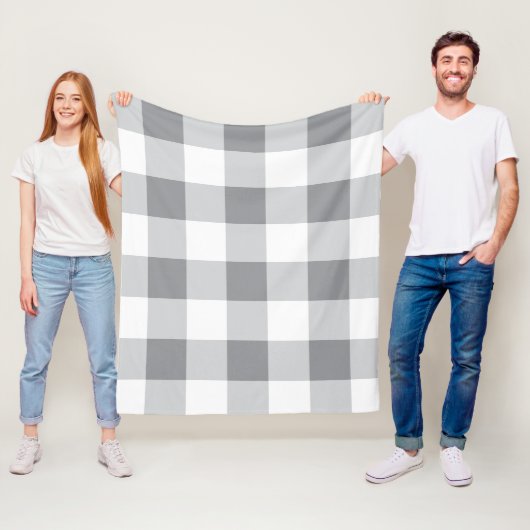 Grijs en wit Gingham patroon Fleece Deken (In situ)
