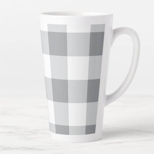 Grijs en wit Gingham patroon Latte Mok (Rechts)