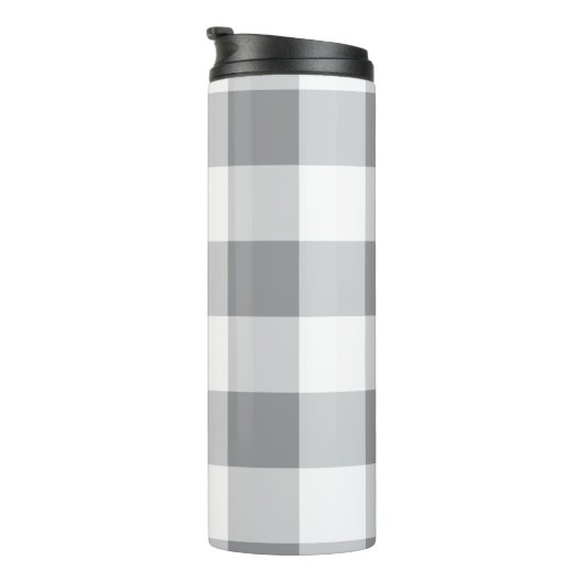 Grijs en wit Gingham patroon Thermosbeker (Geroteerd rechts)