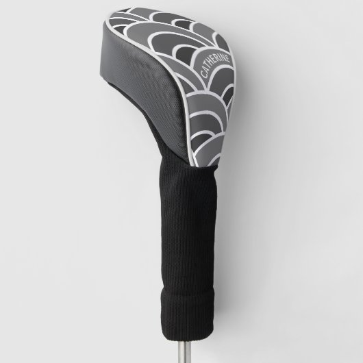 Grijs en wit golfpatroon gepersonaliseerd golfheadcover (Schuin)