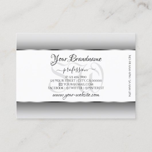 Grijs en wit Gradiënt Monogram Ovaal Zilver Lijst Visitekaartje (Achterkant)