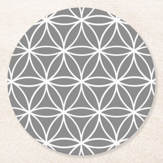 Grijs en Wit grafisch Lotus Flower Design Ronde Kartonnen Onderzetter (Voorkant)