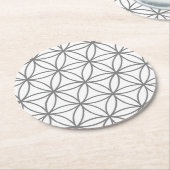 Grijs en Wit grafisch Lotus Flower Design Ronde Kartonnen Onderzetter (Gebogen)