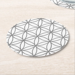 Grijs en Wit grafisch Lotus Flower Design Ronde Kartonnen Onderzetter