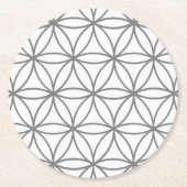 Grijs en Wit grafisch Lotus Flower Design Ronde Kartonnen Onderzetter (Voorkant)