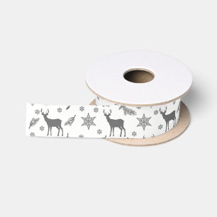 Grijs en wit Herten 1,5 Inch Satijnen Lint