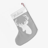 Grijs en wit hertenhoofd met aangepaste naam kleine kerstsok (Achterkant (Hangend))