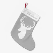Grijs en wit hertenhoofd met aangepaste naam kleine kerstsok (Voorkant (Hangend))