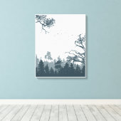 Grijs en wit illustratieboscanvas canvas afdruk (Insitu (Houten vloer))
