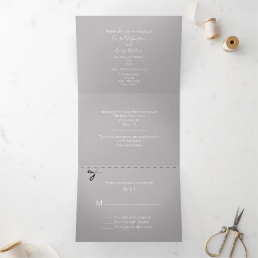 Grijs en wit in één bruiloft drieluik uitnodiging (Binnen)