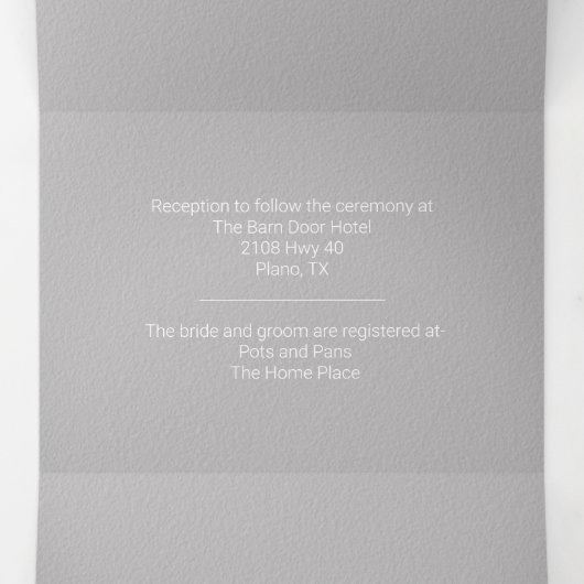 Grijs en wit in één bruiloft drieluik uitnodiging (Binnenkant midden)