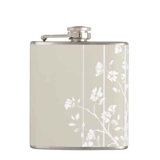 Grijs en Wit Japans Bloemen Heupfles (Voorkant)