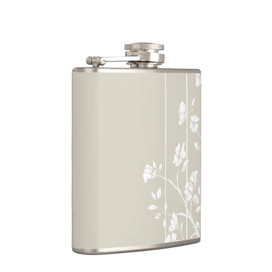 Grijs en Wit Japans Bloemen Heupfles (Rechts)