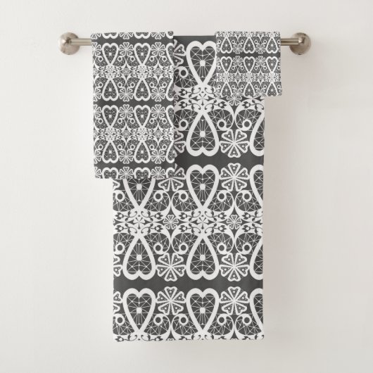 Grijs en wit kant patroon bad handdoek (Insitu)