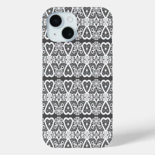 Grijs en wit kant patroon iPhone 15 case