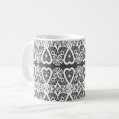 Grijs en wit kantpatroon koffiemok (Voorkant links)