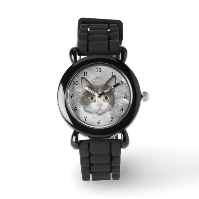 Grijs en wit kat horloge (Voorkant)