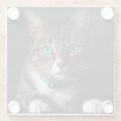 Grijs en wit katje met blauwe ogen en een matchend glazen onderzetter (Achterkant)