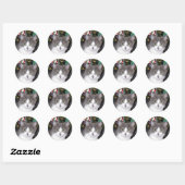 Grijs en wit Kerst kat Ronde Sticker (Vel)