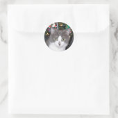 Grijs en wit Kerst kat Ronde Sticker (Tas)