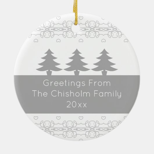 Grijs en wit kerstfeest keramisch ornament (Achterkant)