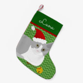 Grijs en wit Kerstman kat gepersonaliseerd Kleine Kerstsok (Voorkant (Hangend))