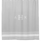 Grijs en wit Klassic Stripe Border Monogram Douchegordijn (Voorkant)